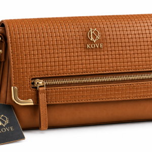 KOVE Caramel Brown Woven Textured Shoulder Bag with Gold Hardware